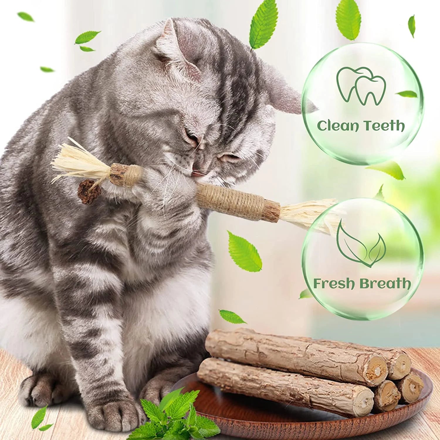 Catnip 4 Pieces Silver Vine Cat Chew Toys Cats Clean Teeth Chews for Stress Relief