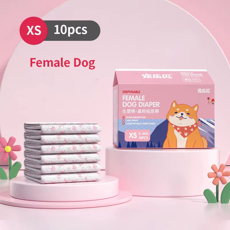 10Pcs Dog Diapers Males Females Disposable Nappies Pants Physiological Underwear Adjustable Leakproof Breathable Safety Pants