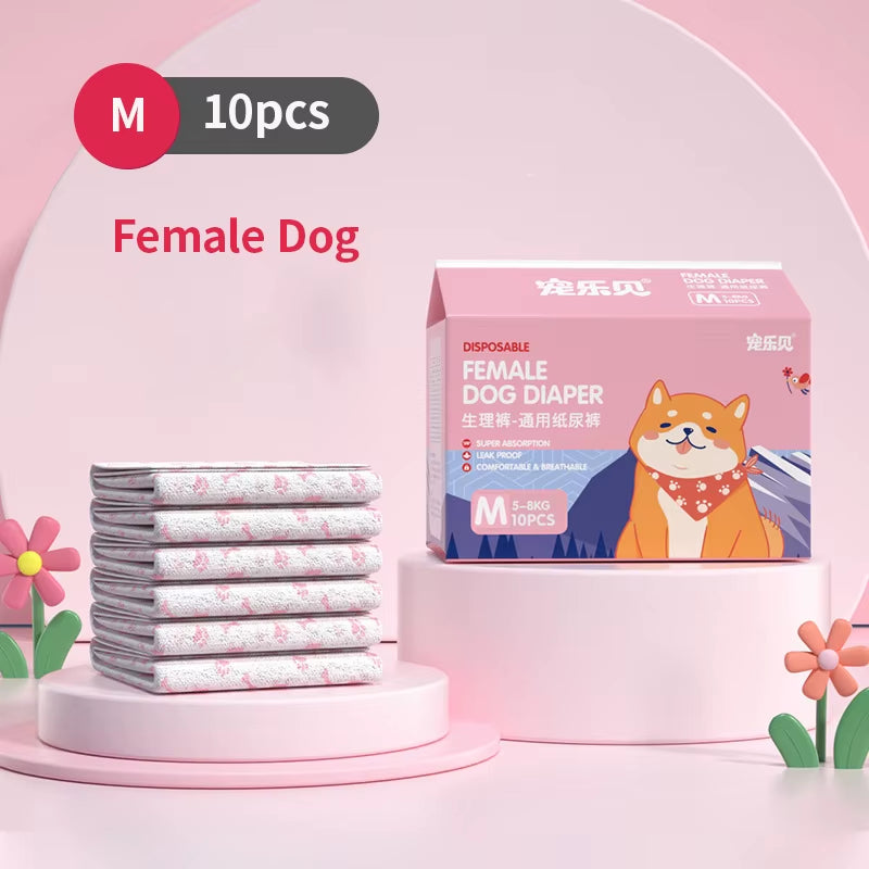 10Pcs Dog Diapers Males Females Disposable Nappies Pants Physiological Underwear Adjustable Leakproof Breathable Safety Pants